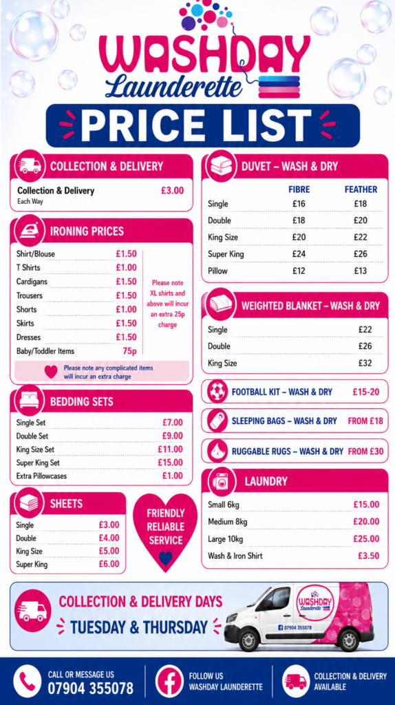 Washday Launderette prices East Grinstead